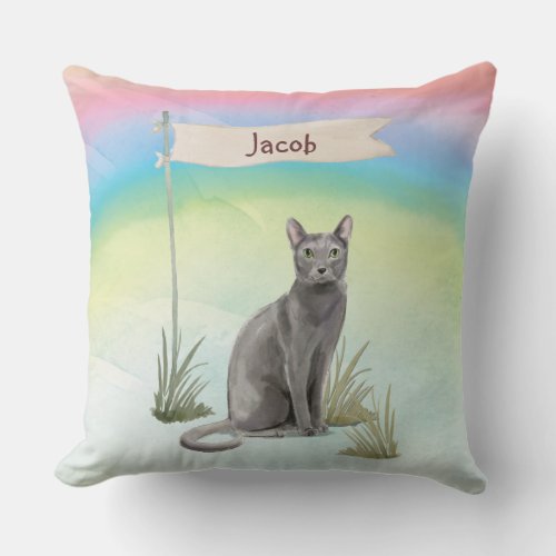 Custom Name Blue Russian Cat Pet Throw Pillow
