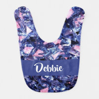 Custom name blue  shiny  crystals baby bib