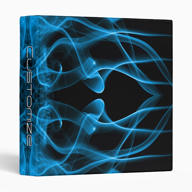 Custom Name Blue Smoke Symmetrical Black 3 Ring Binder (Front/Spine)