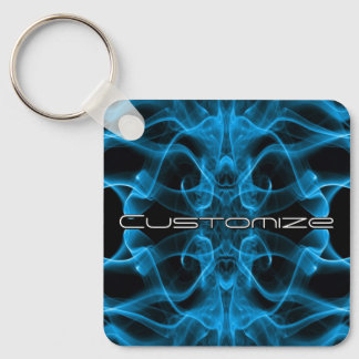 Custom Name Blue Smoke Symmetrical Black Keychain