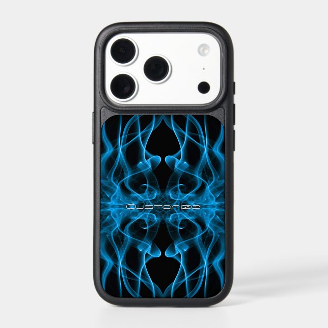 Custom Name Blue Smoke Symmetrical Black Otterbox iPhone Case (Back)