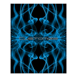 Custom Name Blue Smoke Symmetrical Black Poster