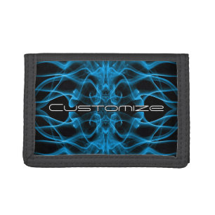 Custom Name Blue Smoke Symmetrical Black Tri-fold Wallet