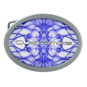 Custom Name Blue Smoke Symmetrical White Belt Buckle