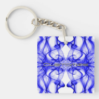 Custom Name Blue Smoke Symmetrical White Keychain