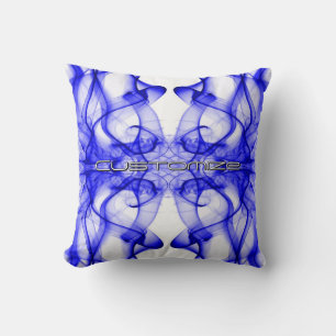 Custom Name Blue Smoke Symmetrical White Throw Pillow