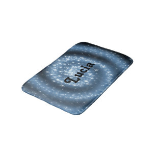 Custom name blue spiral stars pattern bath mat