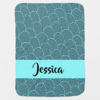 Custom name blue spiral waves baby blanket