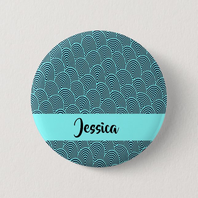 Custom name blue spiral waves button (Front)