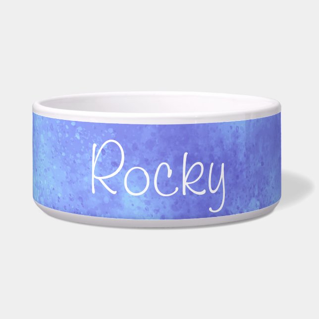 Custom Name Blue  Storm Cloud Ceramic Pet Bowl (Front)