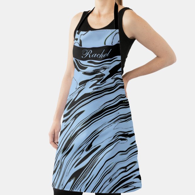 Custom Name Blue Swirls Abstract Pattern Modern Apron (Insitu)