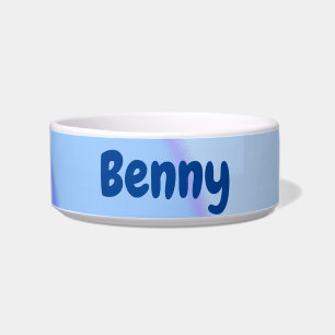 Custom Name Blue Swirls Ceramic Pet Bowl