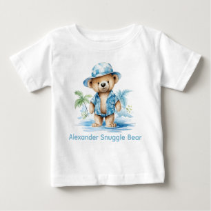 Custom Name Blue Teddy Bear Baby Shirt
