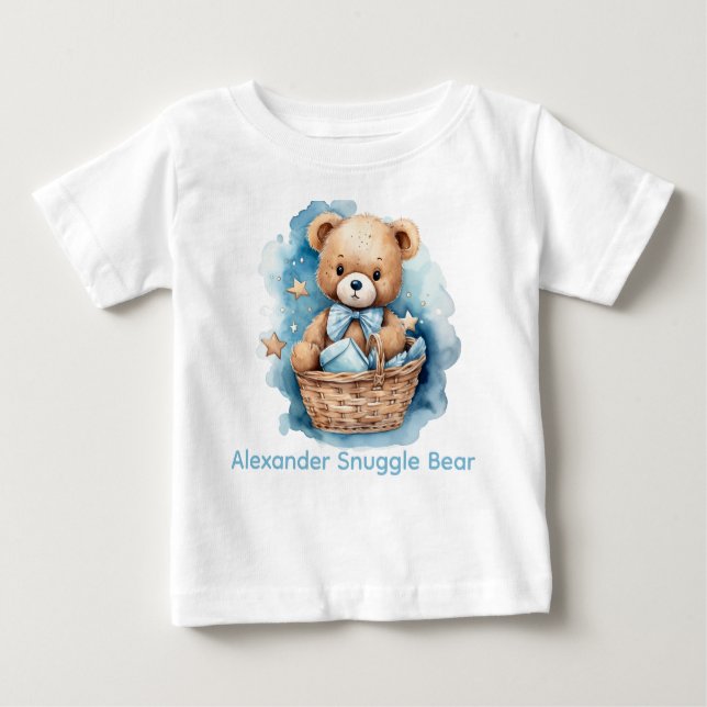Custom Name Blue Teddy Bear Baby Shirt (Front)