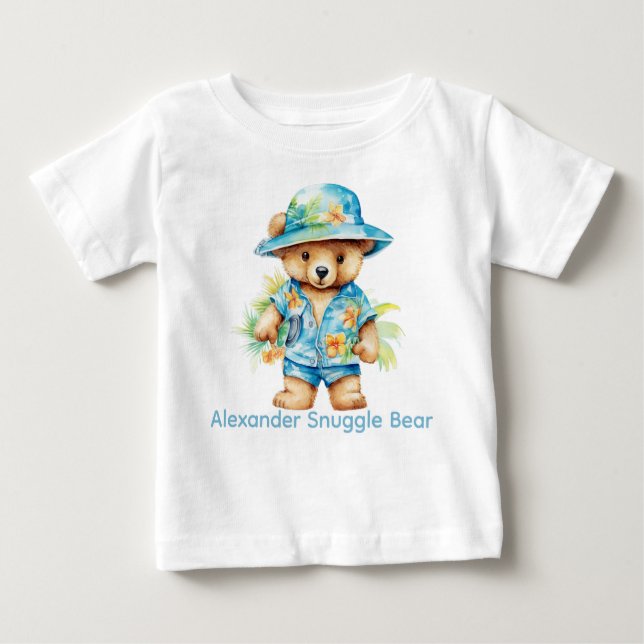 Custom Name Blue Teddy Bear Baby Shirt (Front)