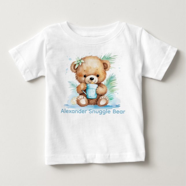 Custom Name Blue Teddy Bear Baby Shirt (Front)