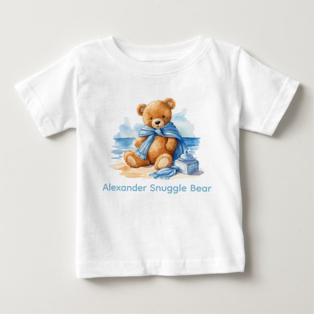 Custom Name Blue Teddy Bear Baby Shirt (Front)