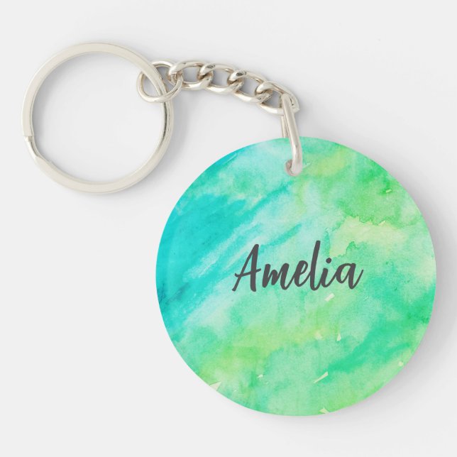 Custom Name Blue Texture Painting Keychain (Front)