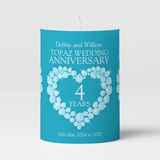 Custom name blue topaz 4th wedding anniversary pillar candle (Front)