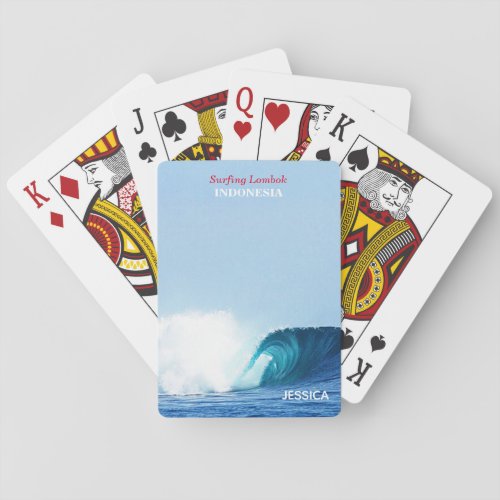 Custom Name Blue Tube Wave Surf Lombok Indonesia Poker Cards