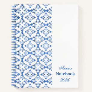 Custom Name Blue vector Pattern White Notebook