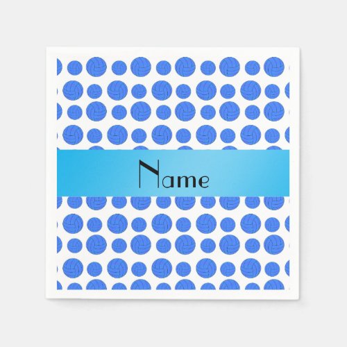 Custom name blue volleyball pattern paper napkins
