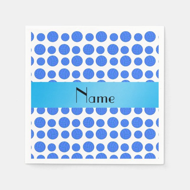 Custom name blue volleyball pattern paper napkins (Front)