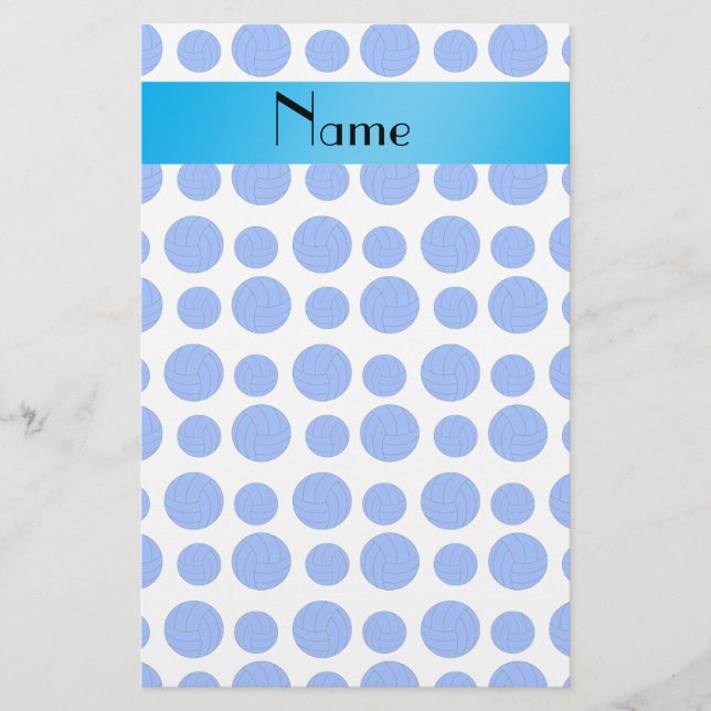Custom name blue volleyball pattern stationery (Front)