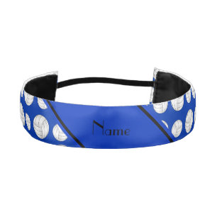 Custom name blue volleyballs blue stripe athletic headband