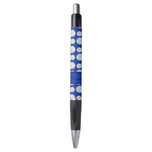 Custom name blue volleyballs blue stripe pen