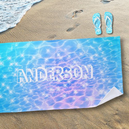 Custom Name Blue Water Ripple Water Texture Modern Beach Towel