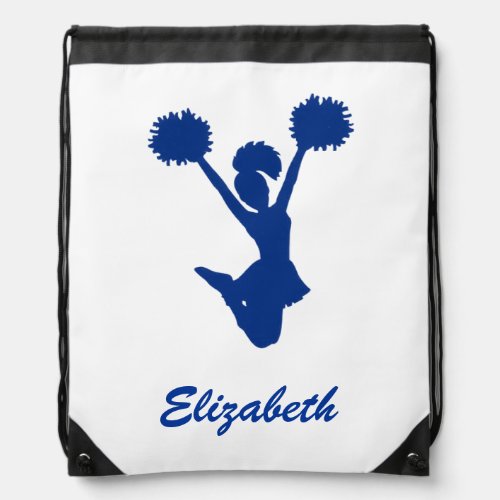 Custom Name Blue White Cheerleader Cheer Drawstring Bag