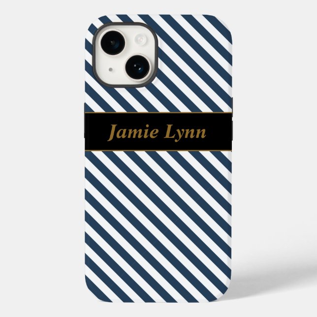 Custom Name Blue/White Stripes Case-Mate iPhone Case (Back)
