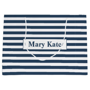 Custom Name Blue/White Stripes Large Gift Bag