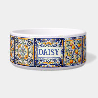 Custom Name Blue & Yellow Mediterranean Tile