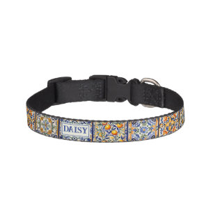 Custom Name Blue & Yellow Mediterranean Tile Pet Collar