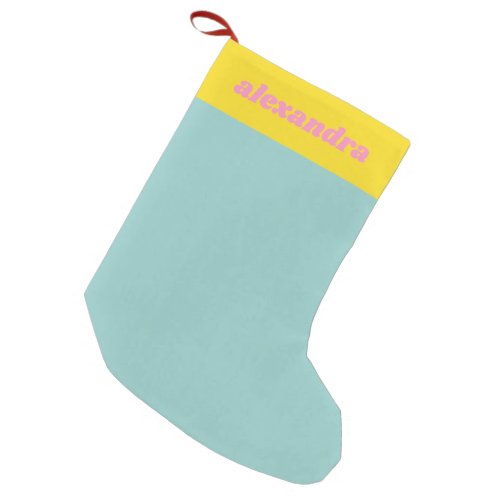 Custom Name Blue Yellow Pink Color Block Christmas Small Christmas Stocking