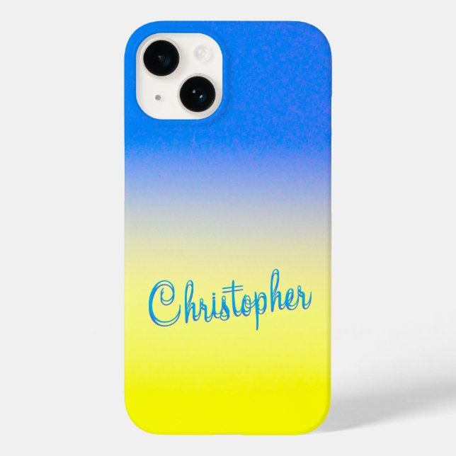 Custom name blue yellow Ukraine Inspired script Case-Mate iPhone Case (Back)