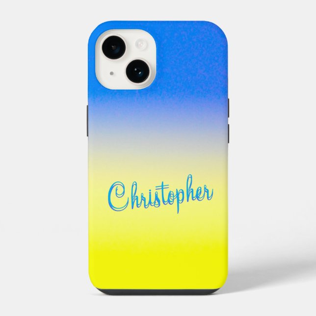 Custom name blue yellow Ukraine Inspired script Iphone Case (Back)