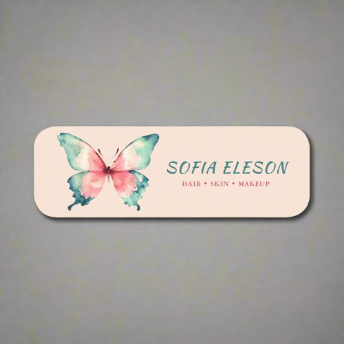 Custom Name Blush Pink Watercolor Butterfly Salon Name Tag