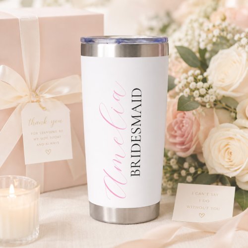 Custom Name Blush Pink Wedding Bridesmaid Insulated Tumbler