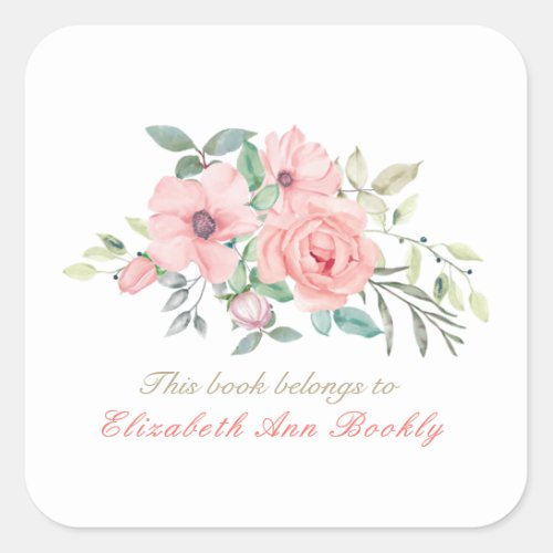 Custom Name Blush Watercolor Floral Bookplate