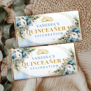 Custom Name Bohemian Blue Floral Quince Hershey   Bar Favors