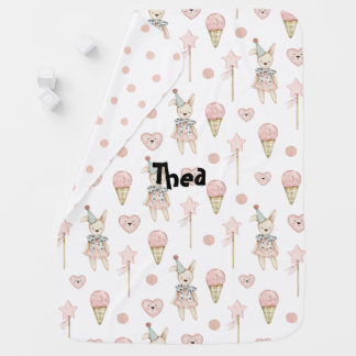 Custom name boho chic cute bunny pink polka dot baby blanket
