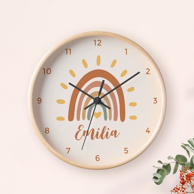 Custom Name Boho Earth Tone Rainbow Sun Clock (Creator Uploaded)