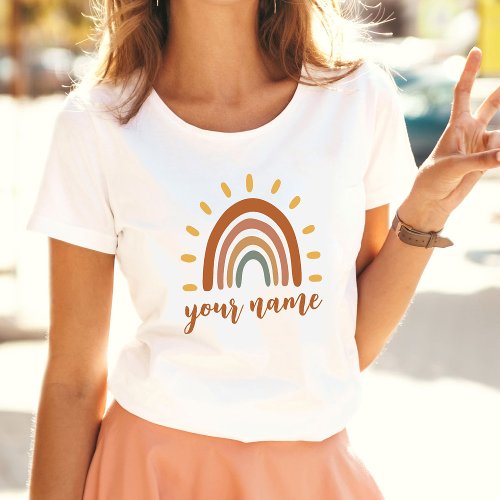 Custom Name Boho Earth Tone Rainbow Sun T_Shirt