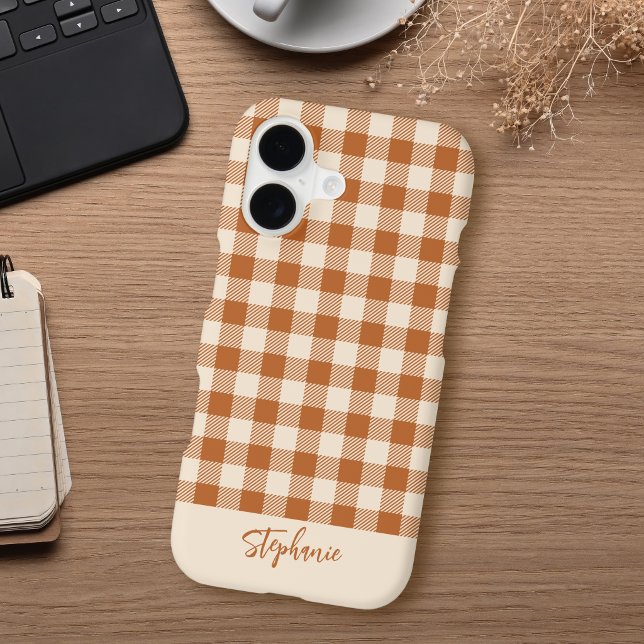 Custom Name Boho Fall Burnt Orange Gingham Plaid Case-Mate iPhone Case (Creator Uploaded)