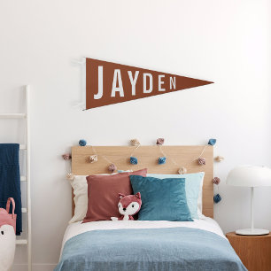 Custom Name Boho Gender Neutral Kids Bedroom Wall Pennant Flag