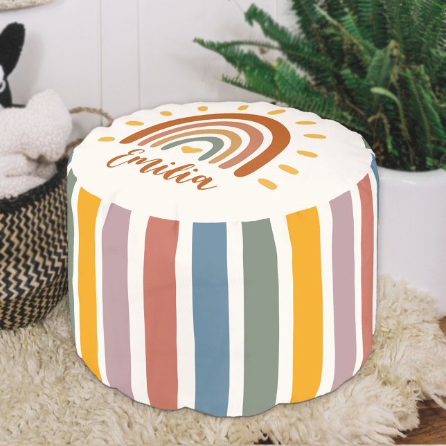 Custom Name Boho Modern Stylish Rainbow Sun Pouf (Creator Uploaded)