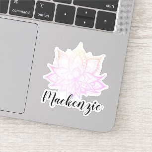 Custom Name Boho Pastel Pink Gradient Lotus Flower Sticker